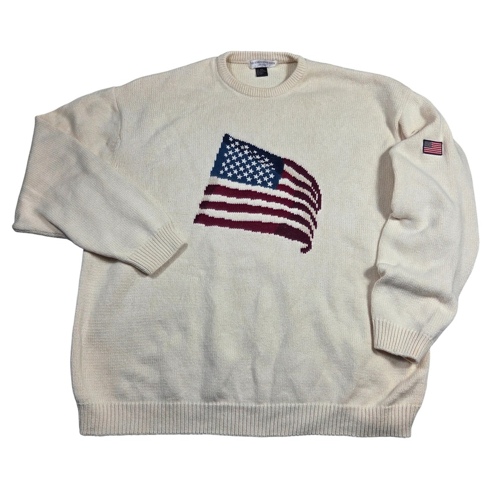 Vtg The Executive Suite New York Mens‎ American Flag Knit Sweater XXL Preppy Y2k